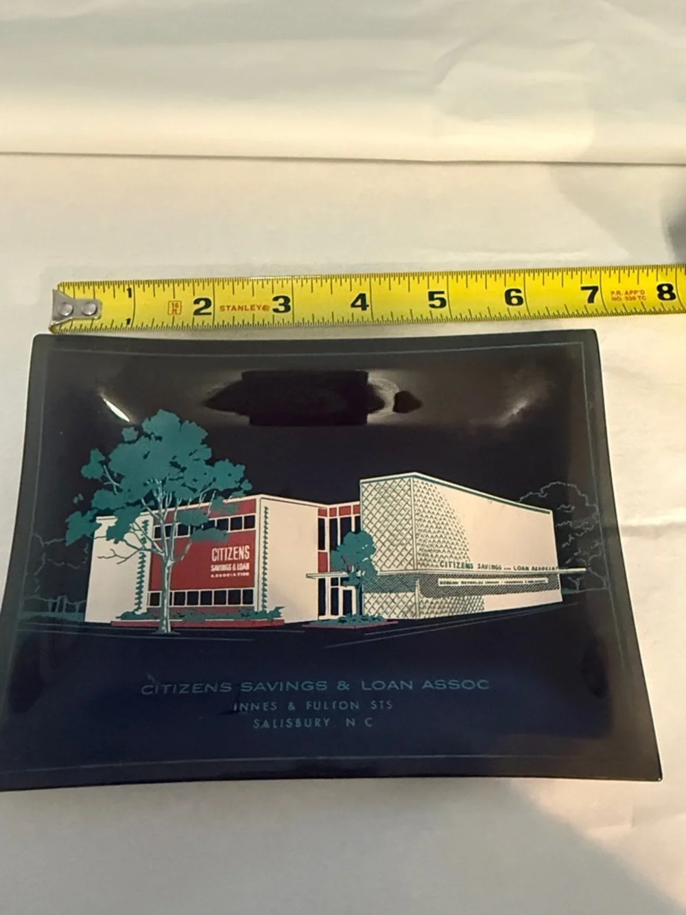 VTG Citizens Savings & Loan Dec. Glass Tray, Innes and Fulton STS, Salisbury, NC